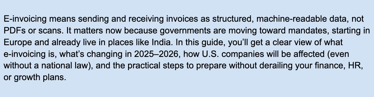Summary E-invoicing
