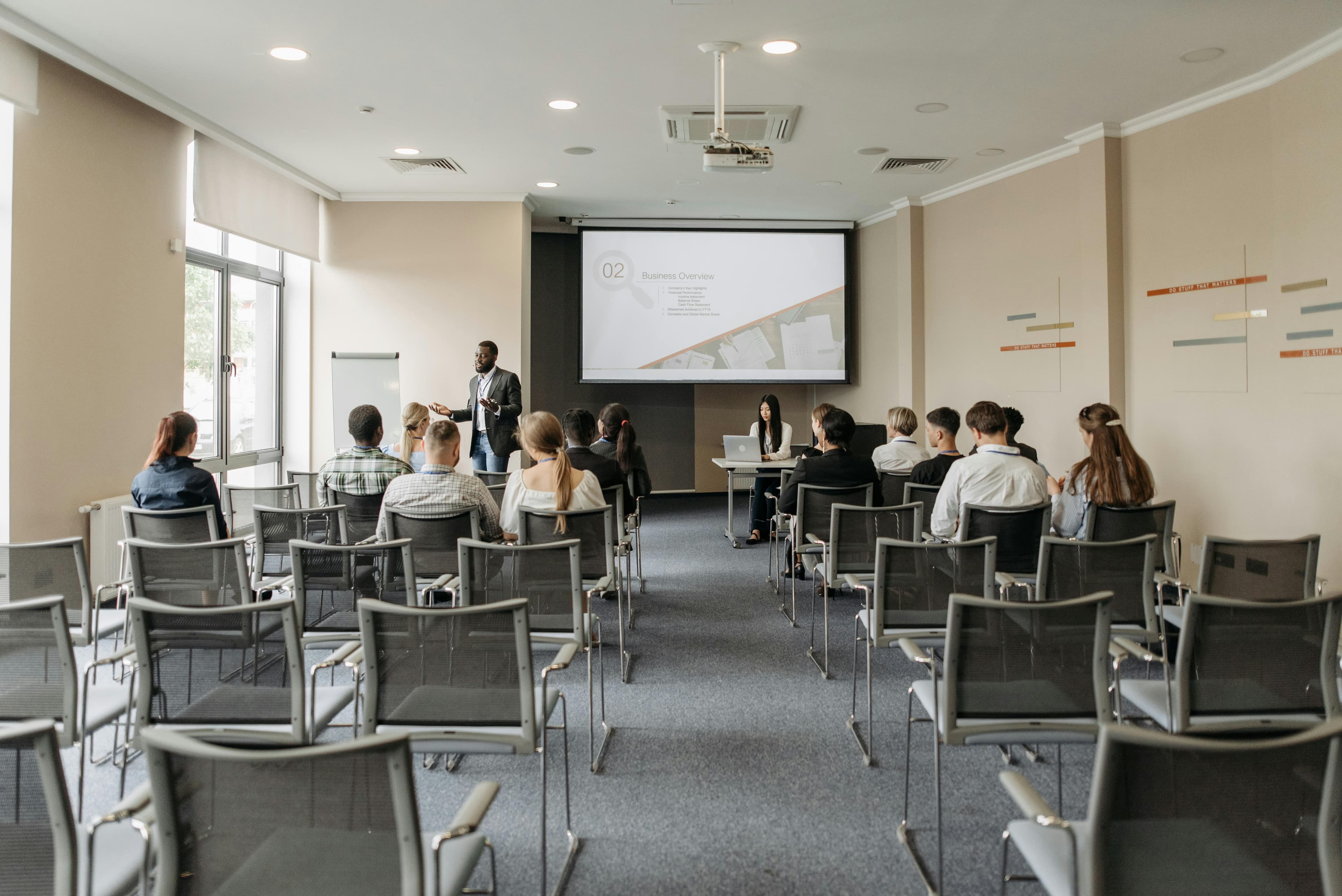 Employee training program held in a room.