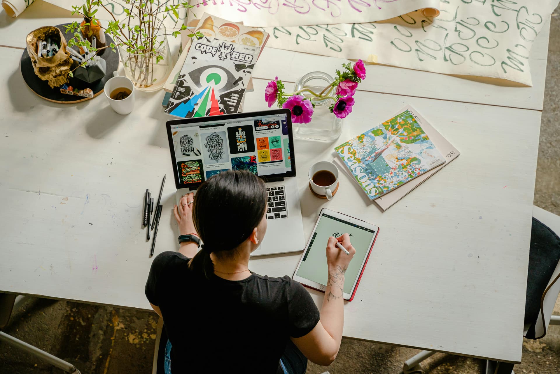 A person using technology for creative work.
